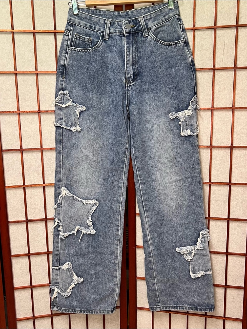 ROMWE Distressed Washed Blue Wide-Leg Jeans